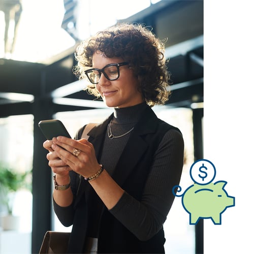 Woman checking her 401k on her phone