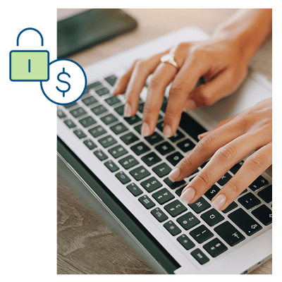 Woman typing on keyboard